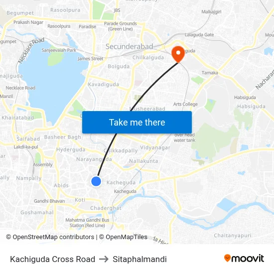 Kachiguda Cross Road to Sitaphalmandi map
