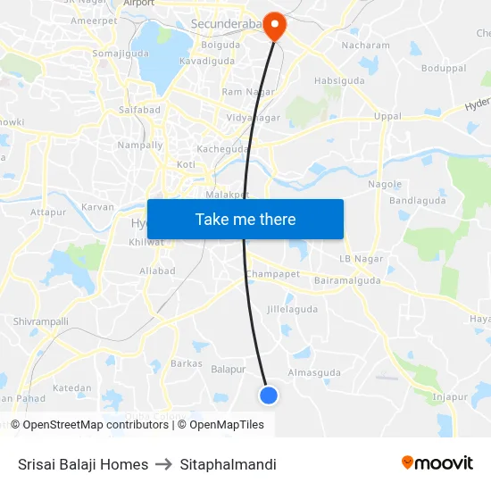 Srisai Balaji Homes to Sitaphalmandi map