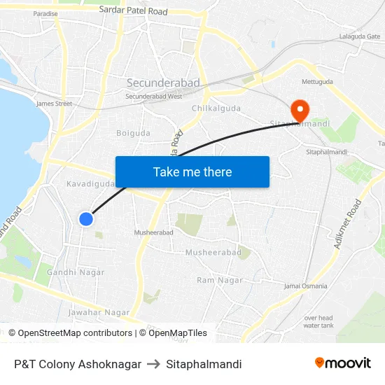 P&T Colony Ashoknagar to Sitaphalmandi map