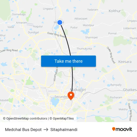 Medchal Bus Depot to Sitaphalmandi map
