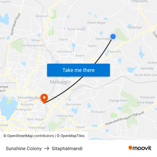 Sunshine Colony to Sitaphalmandi map