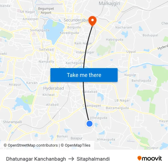 Dhatunagar Kanchanbagh to Sitaphalmandi map