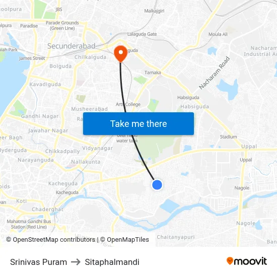 Srinivas Puram to Sitaphalmandi map