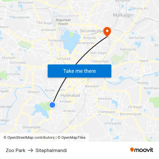 Zoo Park to Sitaphalmandi map