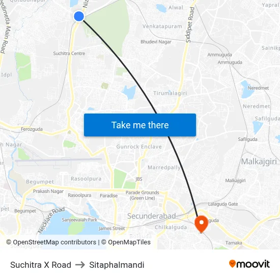 Suchitra X Road to Sitaphalmandi map