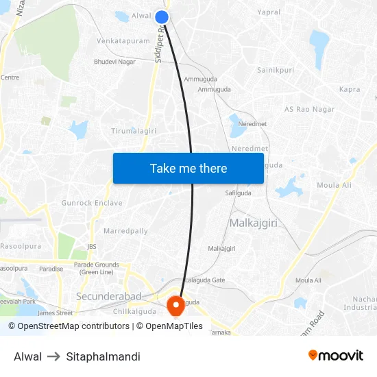 Alwal to Sitaphalmandi map