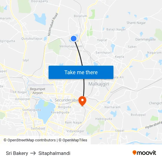 Sri Bakery to Sitaphalmandi map