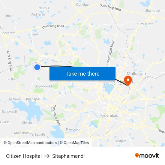 Citizen Hospital to Sitaphalmandi map