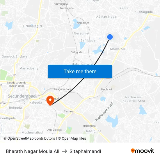 Bharath Nagar Moula Ali to Sitaphalmandi map