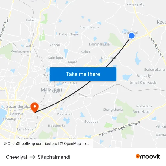 Cheeriyal to Sitaphalmandi map