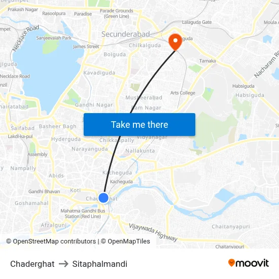 Chaderghat to Sitaphalmandi map