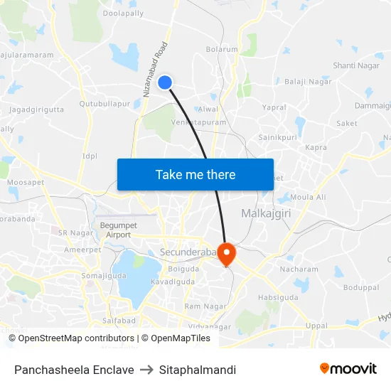 Panchasheela Enclave to Sitaphalmandi map