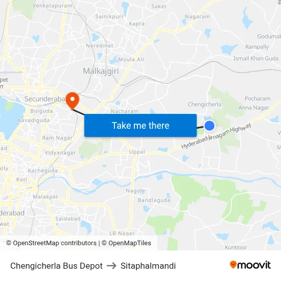 Chengicherla Bus Depot to Sitaphalmandi map