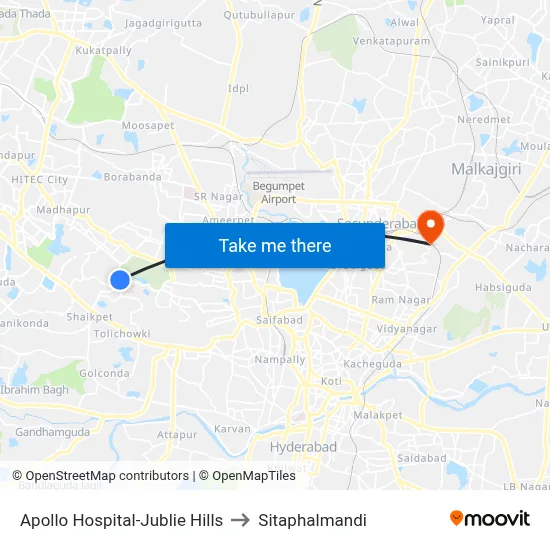 Apollo Hospital-Jublie Hills to Sitaphalmandi map