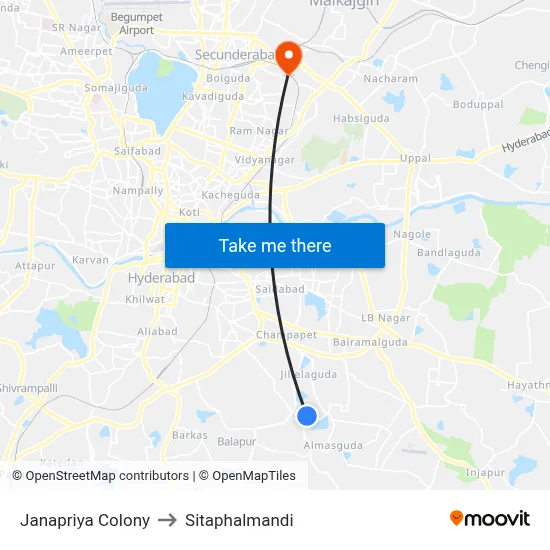 Janapriya Colony to Sitaphalmandi map
