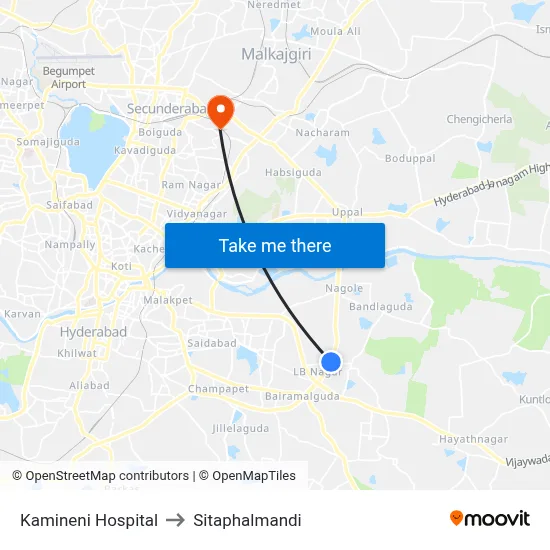 Kamineni Hospital to Sitaphalmandi map