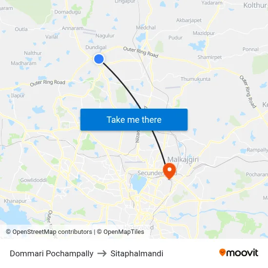 Dommari Pochampally to Sitaphalmandi map