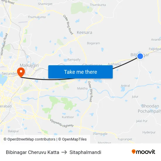 Bibinagar Cheruvu Katta to Sitaphalmandi map