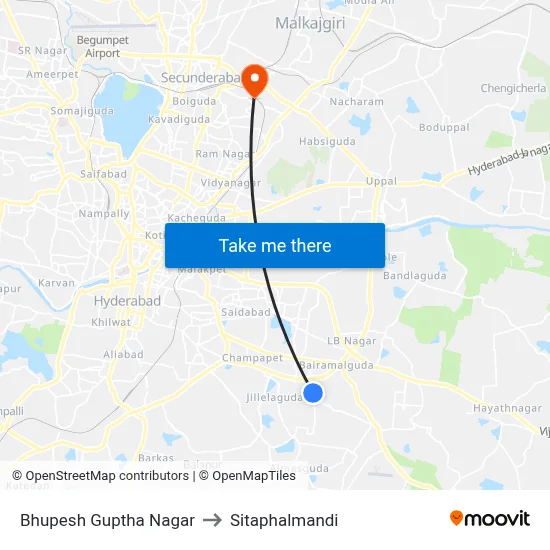 Bhupesh Guptha Nagar to Sitaphalmandi map