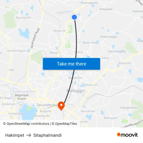 Hakimpet to Sitaphalmandi map