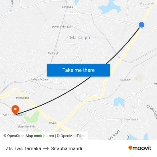 Zts Tws Tarnaka to Sitaphalmandi map
