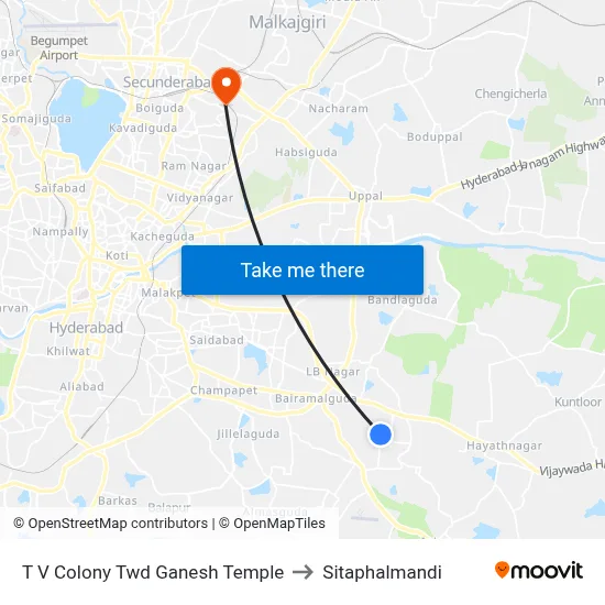 T V Colony Twd Ganesh Temple to Sitaphalmandi map