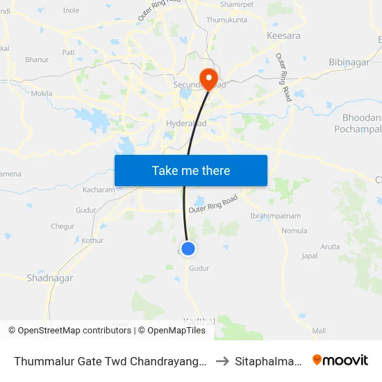 Thummalur Gate Twd Chandrayangutta to Sitaphalmandi map