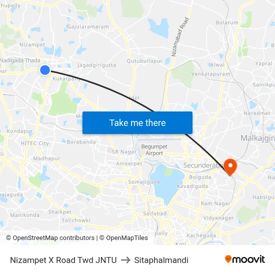 Nizampet X Road  Twd JNTU to Sitaphalmandi map