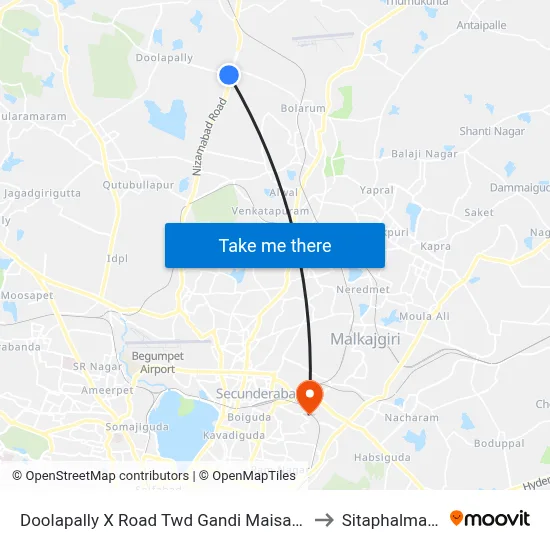 Doolapally X Road Twd Gandi Maisamma to Sitaphalmandi map