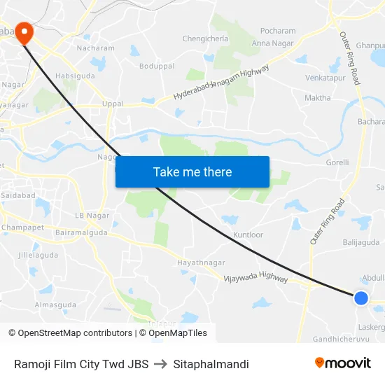 Ramoji Film City Twd JBS to Sitaphalmandi map