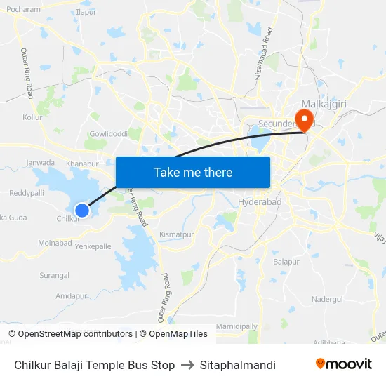 Chilkur Balaji Temple Bus Stop to Sitaphalmandi map