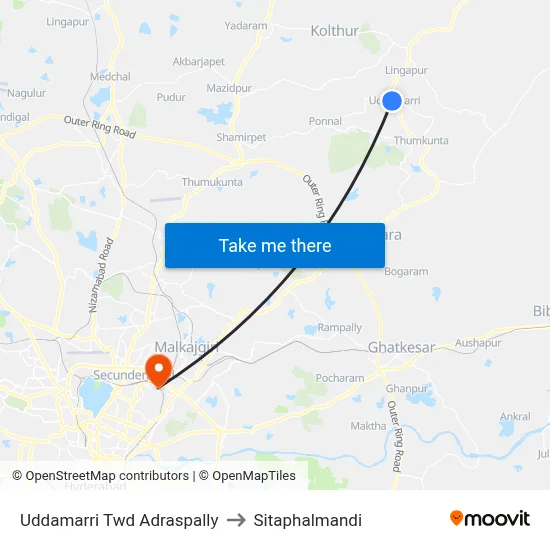 Uddamarri Twd Adraspally to Sitaphalmandi map