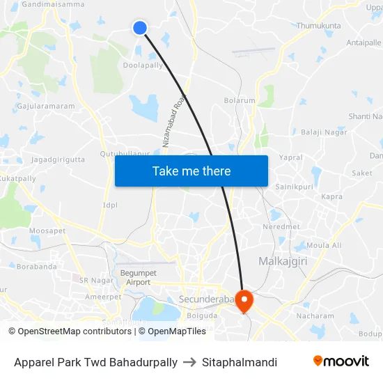 Apparel Park Twd Bahadurpally to Sitaphalmandi map