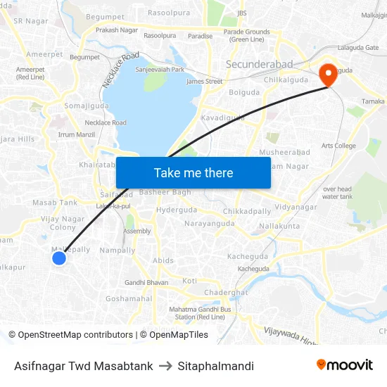 Asifnagar Twd Masabtank to Sitaphalmandi map