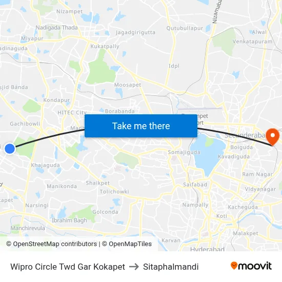 Wipro Circle Twd Gar Kokapet to Sitaphalmandi map