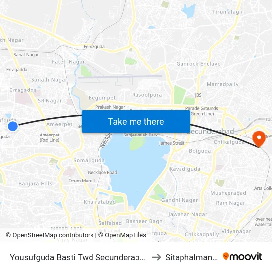 Yousufguda Basti  Twd Secunderabad to Sitaphalmandi map