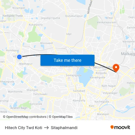 Hitech City Twd Koti to Sitaphalmandi map