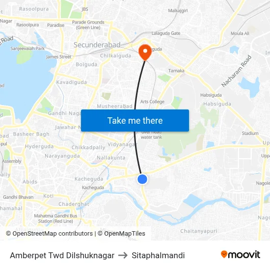 Amberpet Twd Dilshuknagar to Sitaphalmandi map