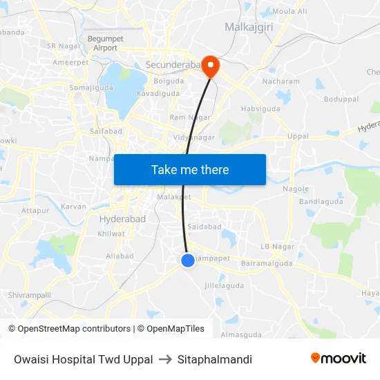 Owaisi Hospital Twd Uppal to Sitaphalmandi map