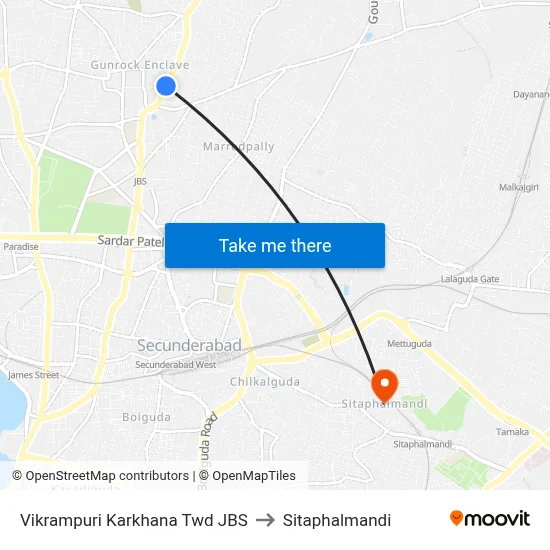 Vikrampuri Karkhana Twd JBS to Sitaphalmandi map