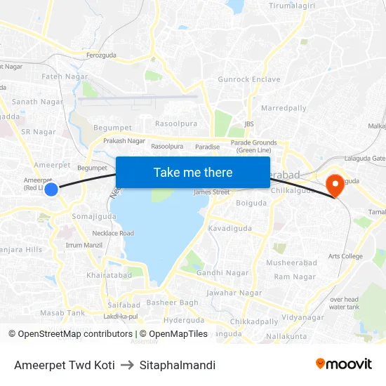 Ameerpet Twd Koti to Sitaphalmandi map