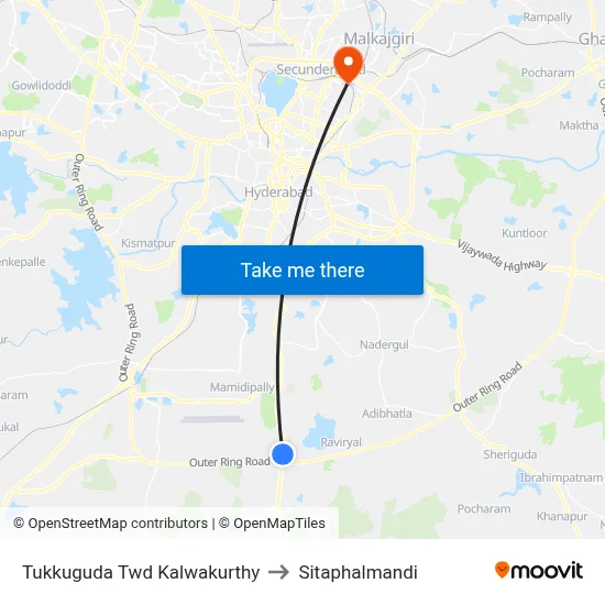 Tukkuguda Twd Kalwakurthy to Sitaphalmandi map