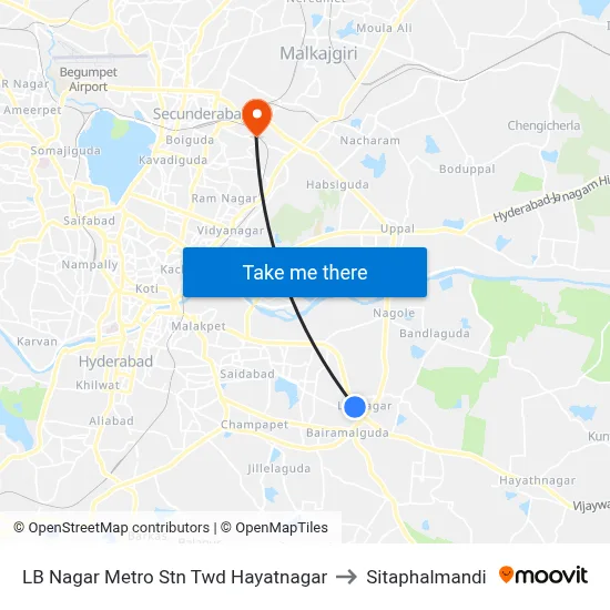 LB Nagar Metro Stn Twd Hayatnagar to Sitaphalmandi map