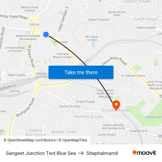 Sangeet Junction Twd Blue Sea to Sitaphalmandi map
