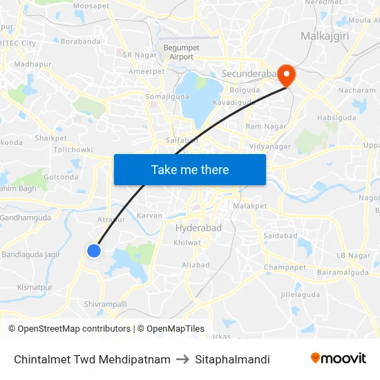 Chintalmet Twd Mehdipatnam to Sitaphalmandi map