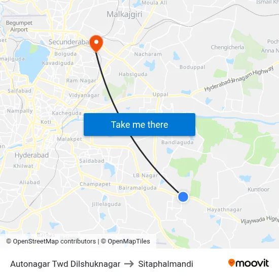 Autonagar Twd Dilshuknagar to Sitaphalmandi map