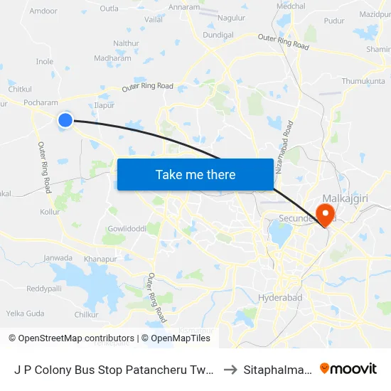 J P Colony Bus Stop Patancheru  Twd JBS to Sitaphalmandi map