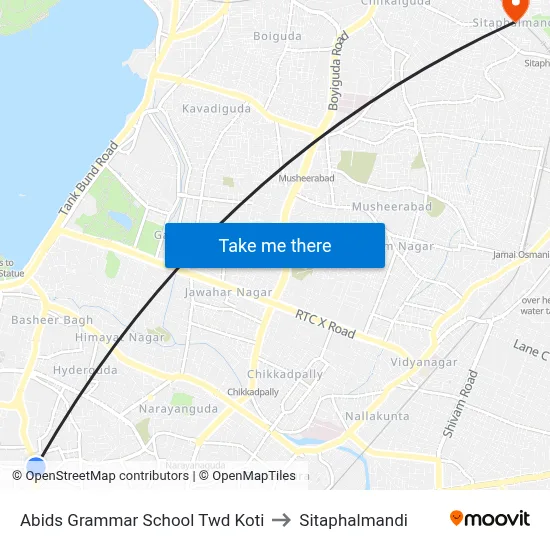 Abids Grammar School Twd Koti to Sitaphalmandi map