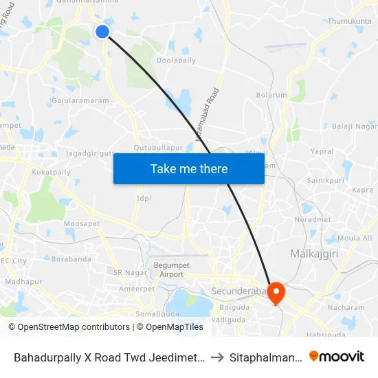Bahadurpally X Road Twd Jeedimetla to Sitaphalmandi map