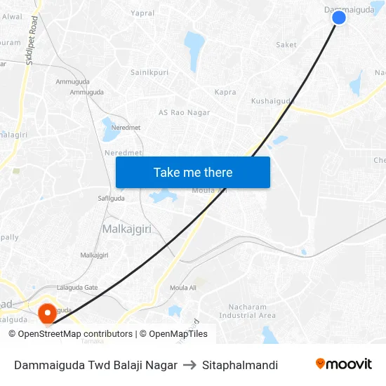 Dammaiguda Twd Balaji Nagar to Sitaphalmandi map